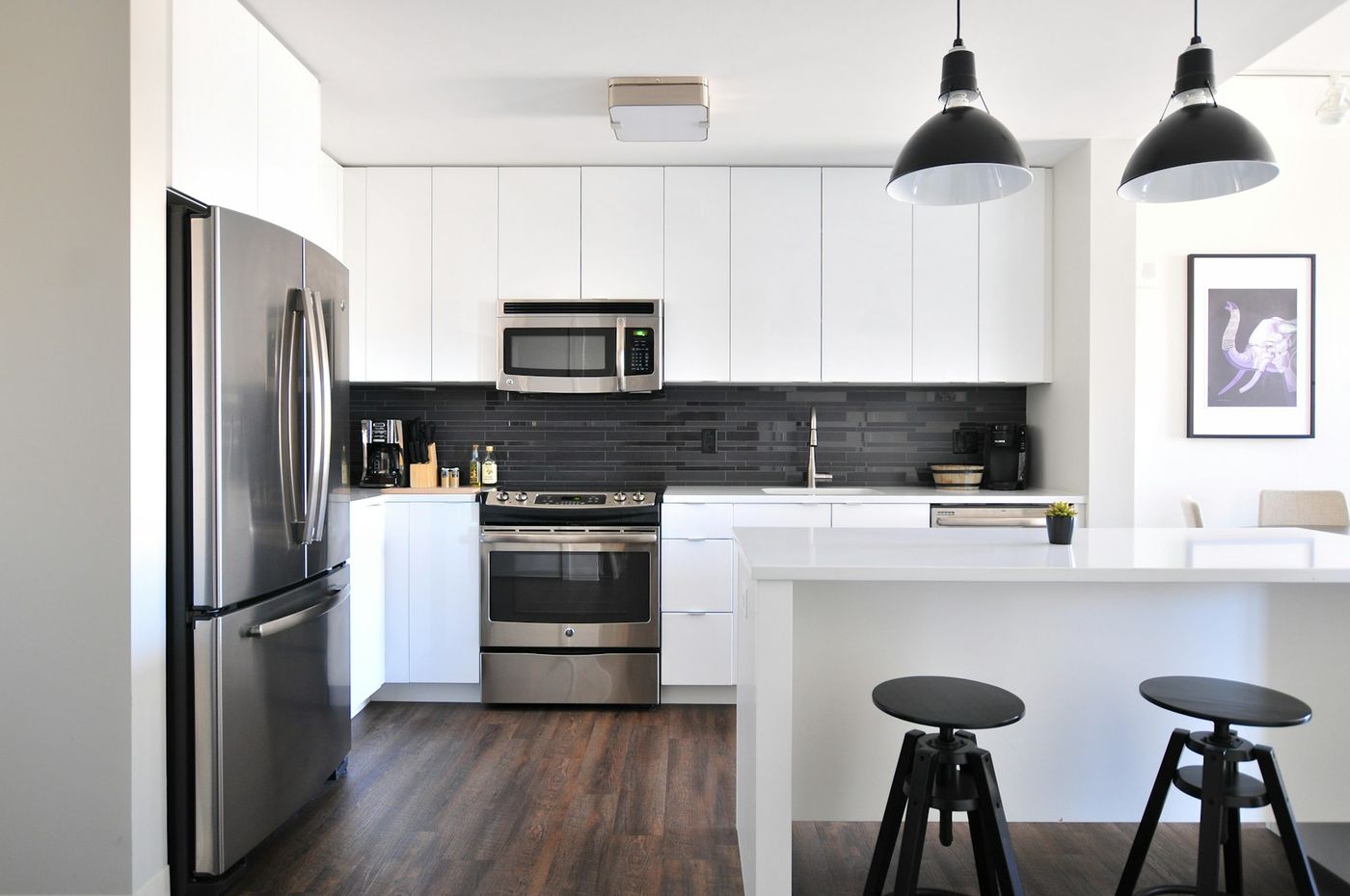 Modern stainless-steel kitchen appliances
