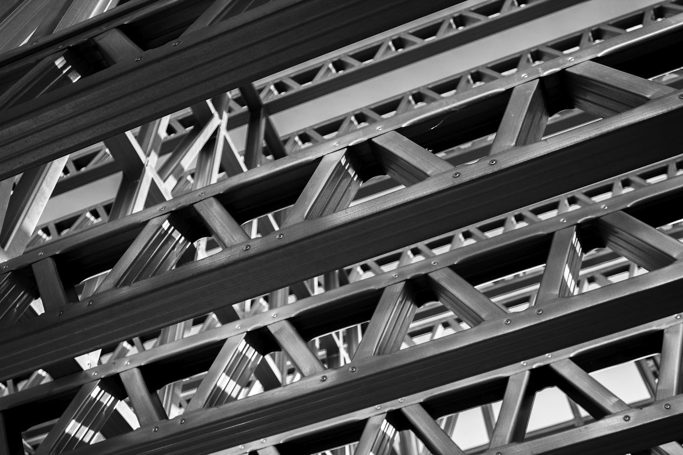 Organized structural steel and metal inventory in an industrial setting